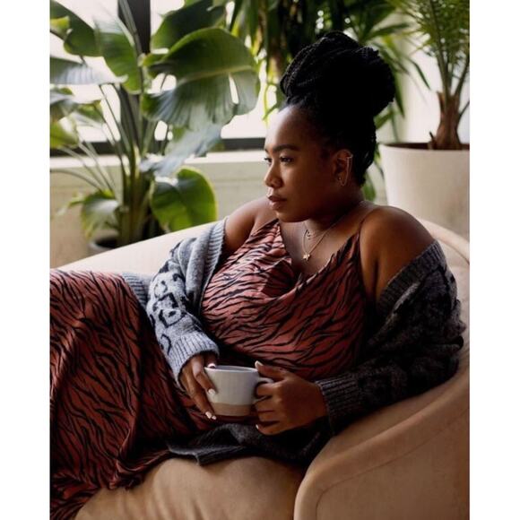 ANTHROPOLOGIE Elyse Midi Dress Tiger Stripe XL Animal Print Safari Vintage Edge - Picture 12 of 13